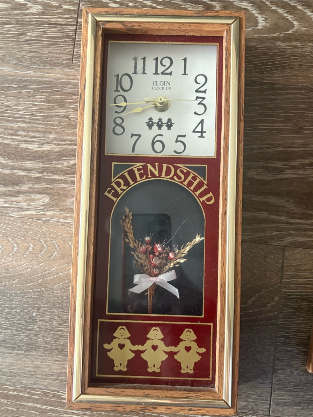 Vintage Elgin Friendship Wall Clock in Red and Gold